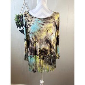 Tie-Dye Fringe Hem Long Sleeve Tunic Top Small By Entro